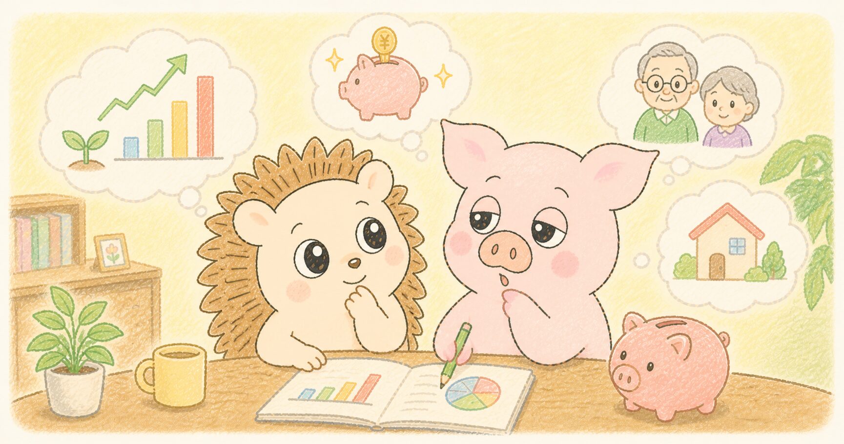 お金の管理について話し合うハリーとトン吉
