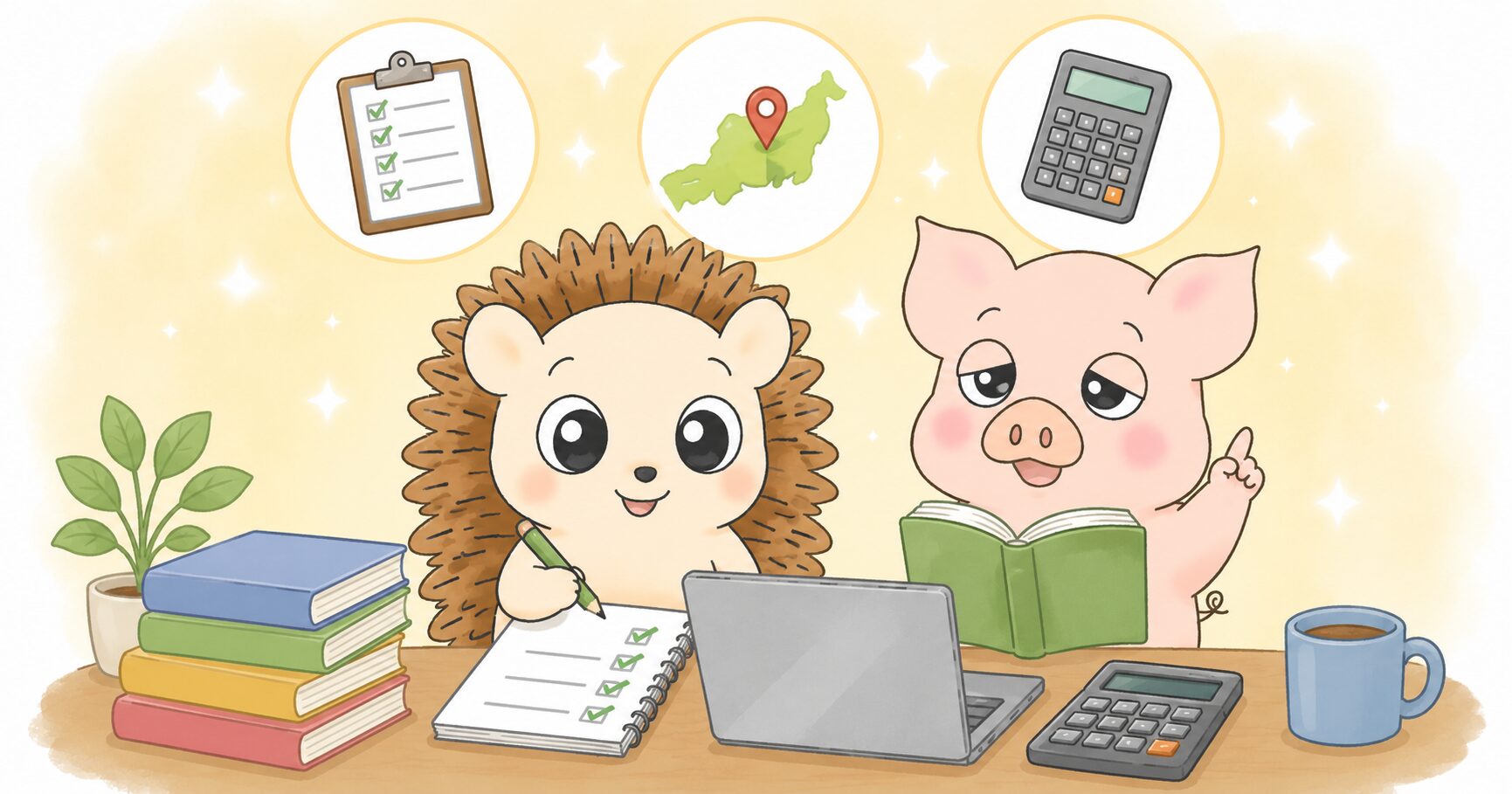 ふるさと納税の失敗について話すトン吉とハリーのイラスト